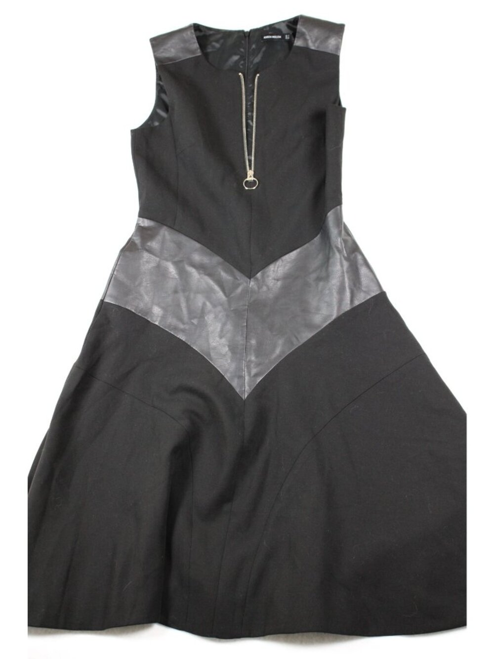 Karen Millen Black Faux Leather Panel Fit & Flare Dress US 4